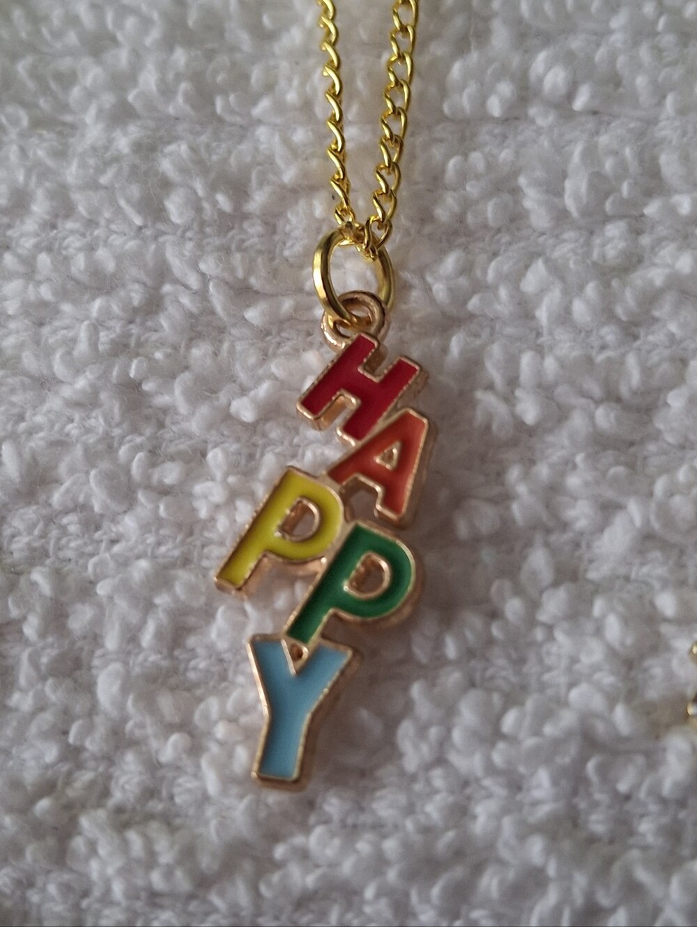 Gold-tone 'HAPPY' Letter Pendant With 18" Necklace with Multicolor Enamel